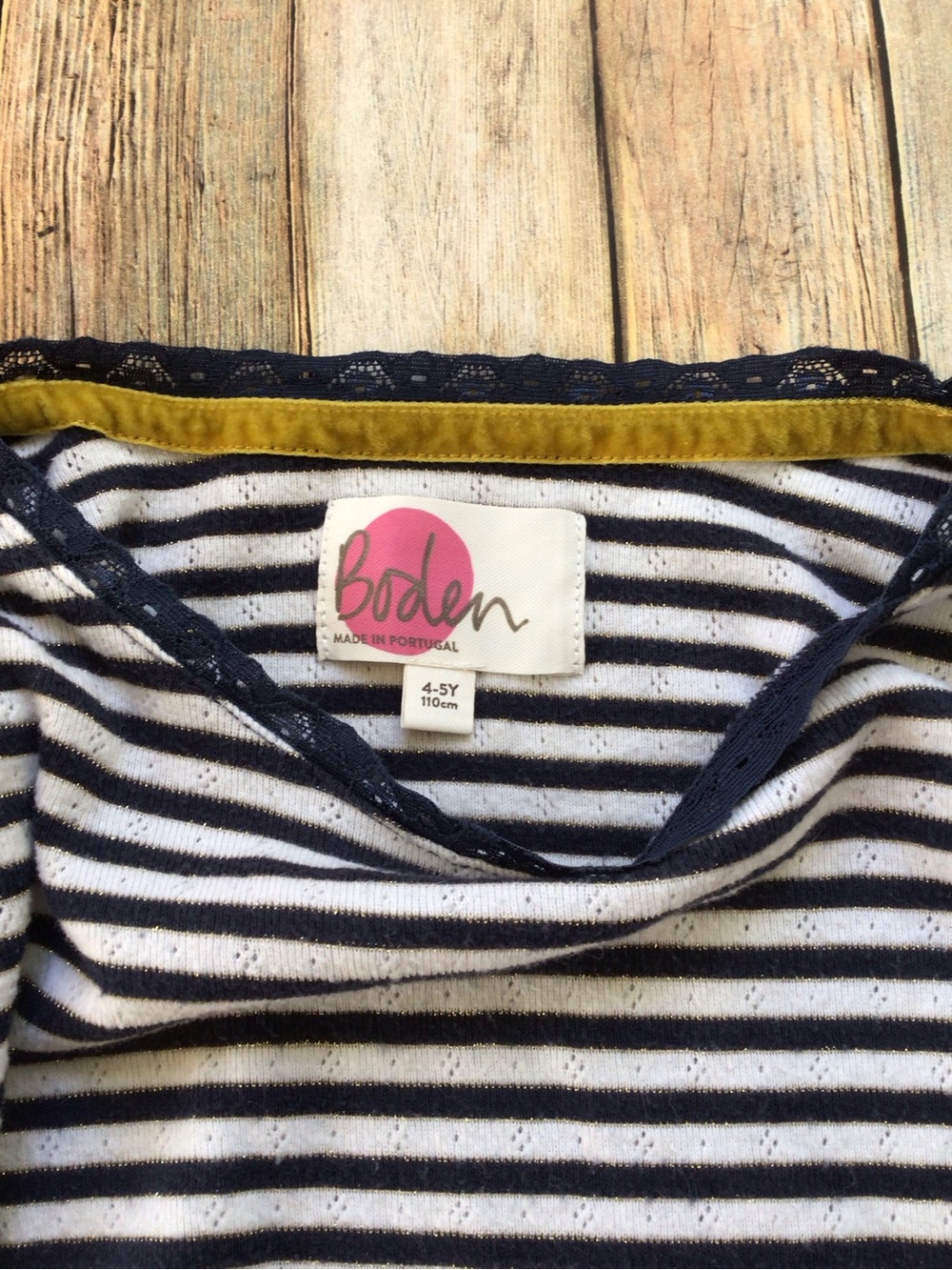 Mini Boden Blue Stripe Pointelle Tee - Picture 3 of 3